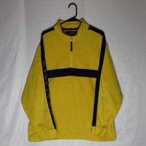 Tommy Hilfiger Fleece Jacket Men's XL Yellow Spellout Pullover 90's Vintage